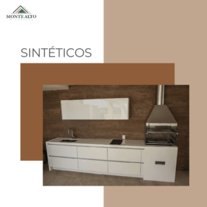 Bancada em pedra sintética branca instalada em cozinha gourmet – Mineração Monte Alto