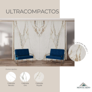 Revestimento ultracompacto Calacata Borghini aplicado em parede sofisticada – Mineração Monte Alto