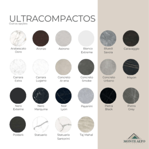 Paleta de revestimentos ultracompactos: Arabescato Doro, Carrara Extra, Nero Marquina, Pietra Grey e outras opções – Mineração Monte Alto