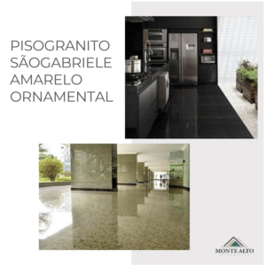 Piso granito São Gabriel e Amarelo Ornamental em cozinhas e áreas comerciais – Mineração Monte Alto